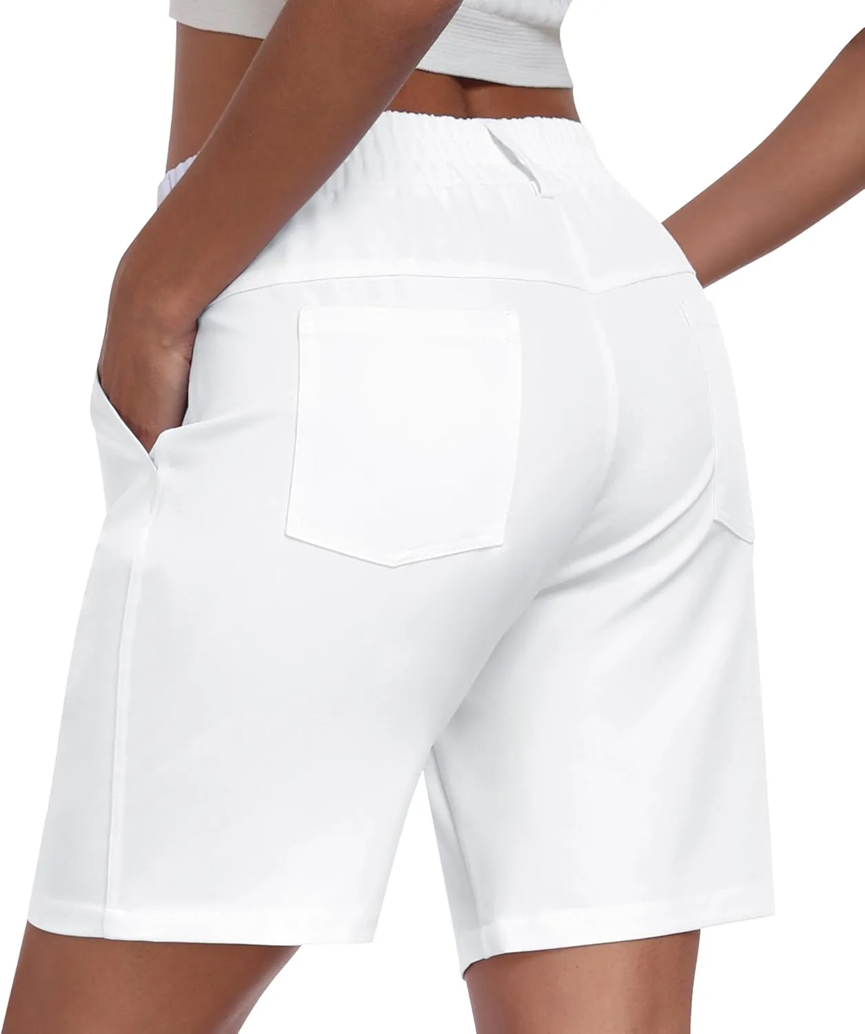 MoFiz Women's Shorts Dressy Casual Business Work Shorts Elastic Waist Straight Leg Pleated Summer Bermuda Shorts with Pockets