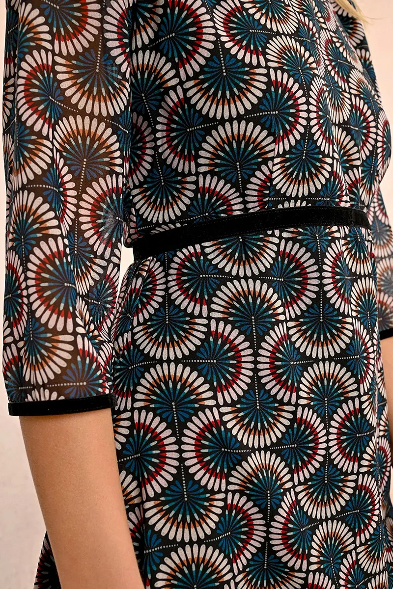 Molly Bracken Nora Duck Blue Geo Print Mini Dress