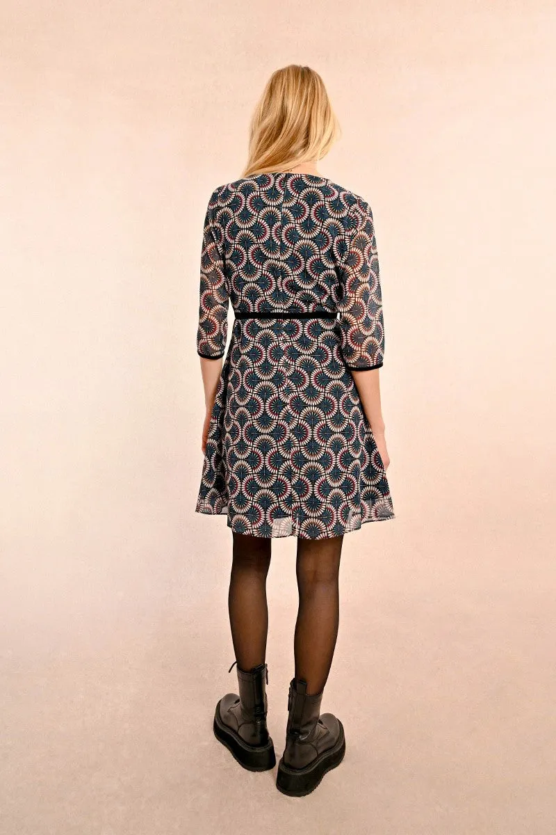 Molly Bracken Nora Duck Blue Geo Print Mini Dress