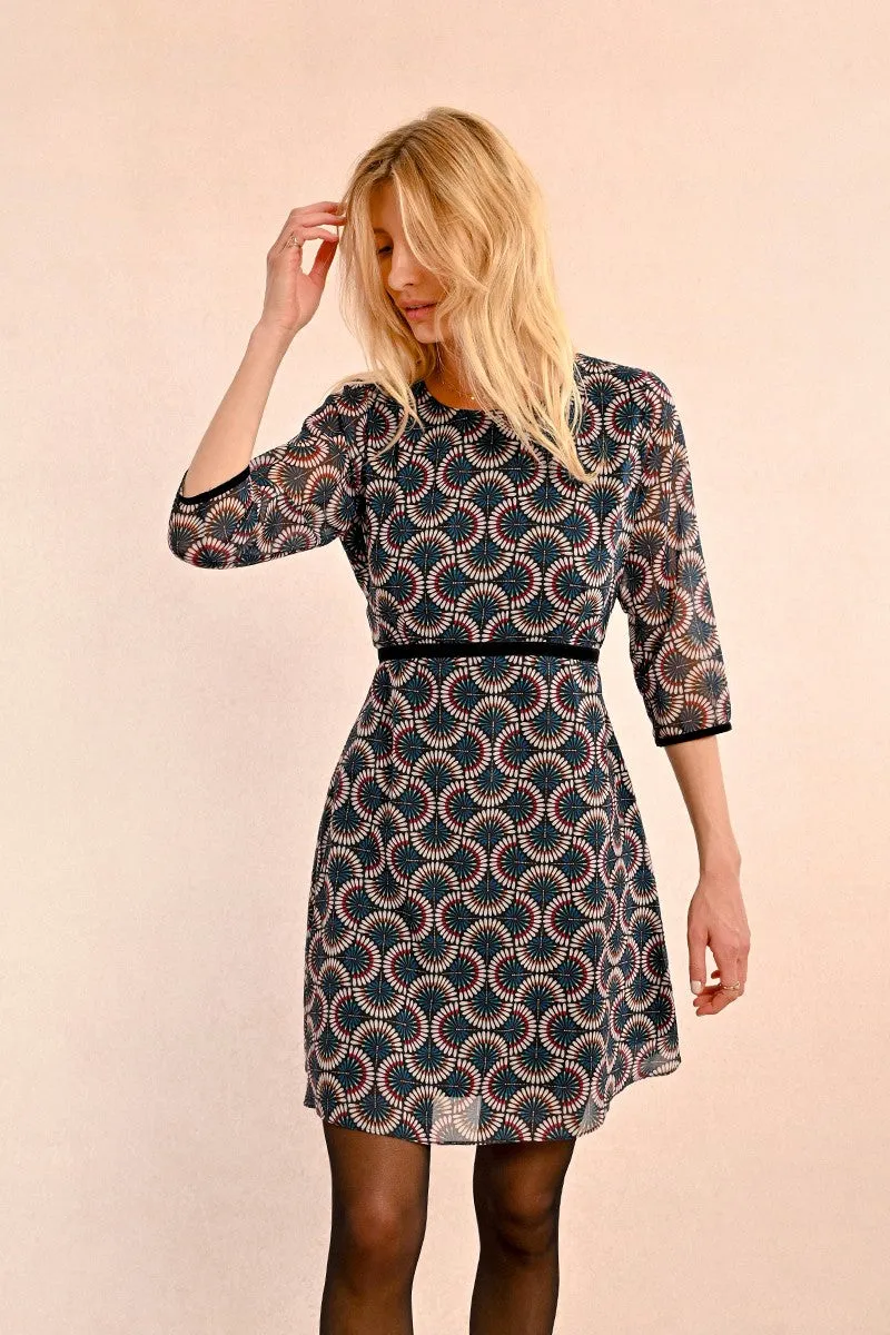 Molly Bracken Nora Duck Blue Geo Print Mini Dress