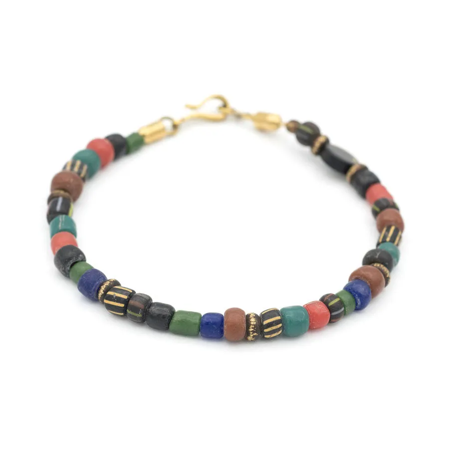 Multi Color Glass and Brass Beads Bracelet
