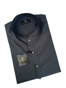 Nabeel Aqeel Kameez Shalwar Cotton Slim Dark Grey with Black Piping Silver Button NKSS0058