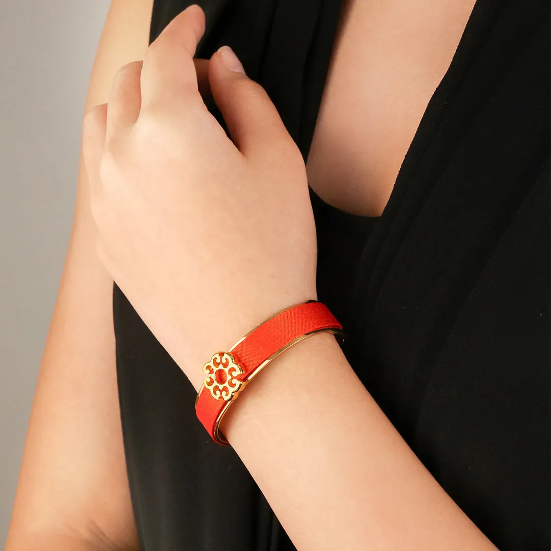 Nonya Blossom Silk Cuff - Lava Orange