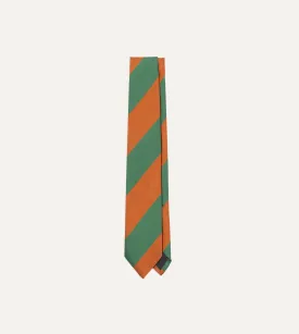 Orange and Green Wide Stripe Repp Silk Tipped Tie