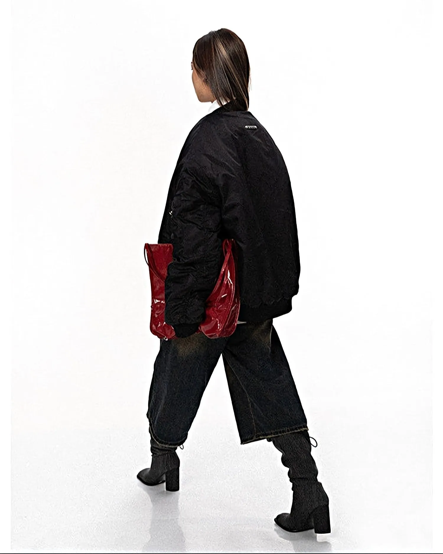 Oversized Bomber Jacket with Zip Pocket Detail