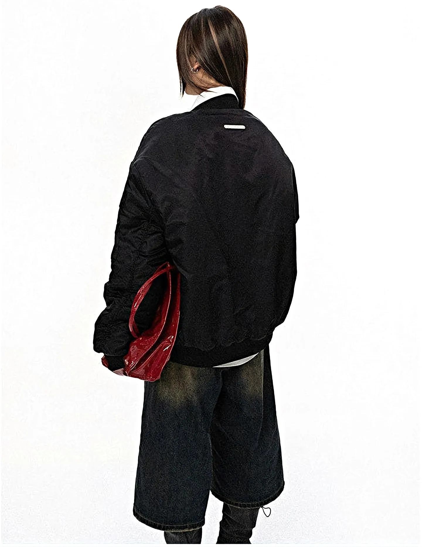 Oversized Bomber Jacket with Zip Pocket Detail