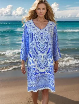 Peacock Silk Hand beaded Tunic Dress by Fashion Spectrum