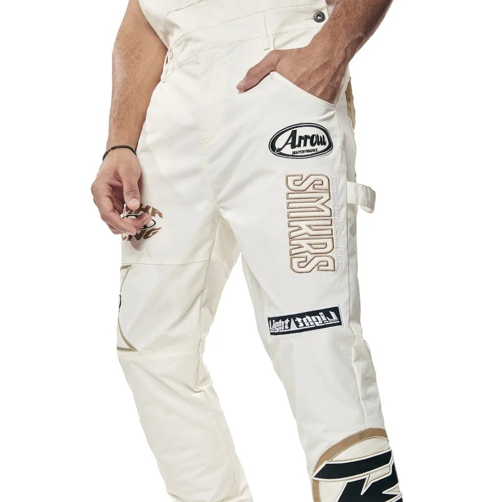Racing Patched Stacked Overalls - Chalk