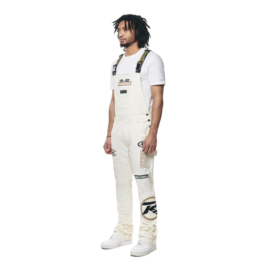 Racing Patched Stacked Overalls - Chalk