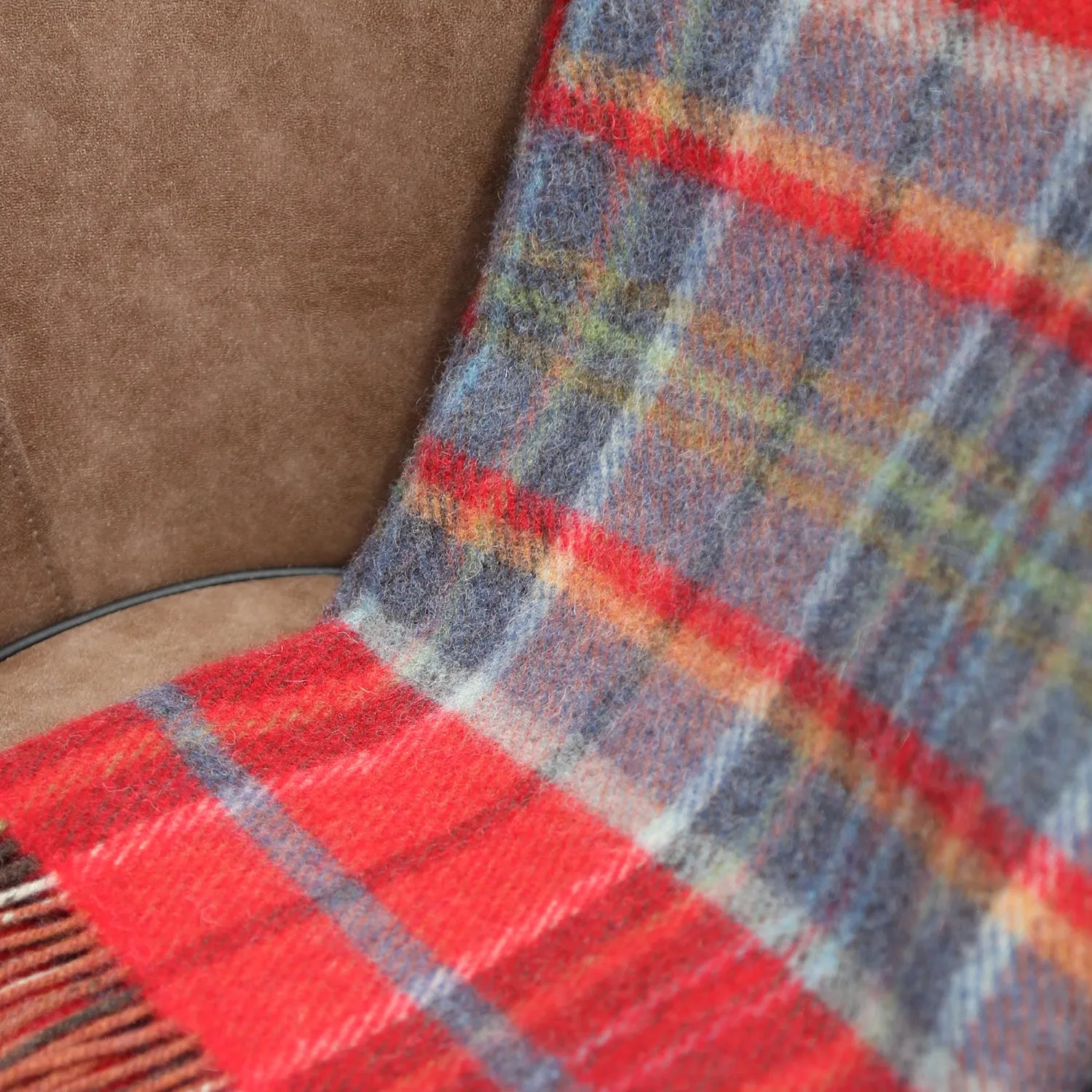 Red & Midnight Blue Plaid Large Wool Blanket