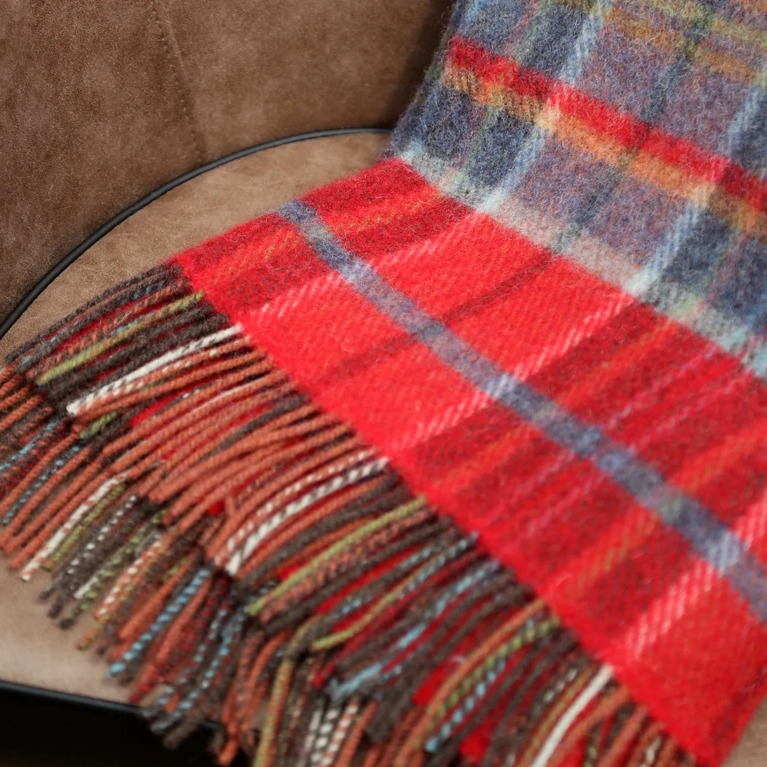 Red & Midnight Blue Plaid Large Wool Blanket