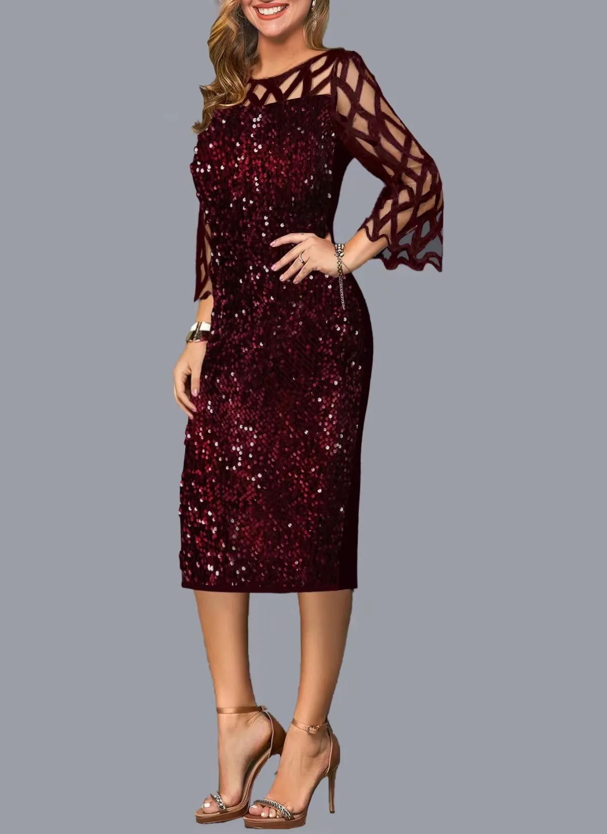 Round Neck 3/4 Sleeve Dress