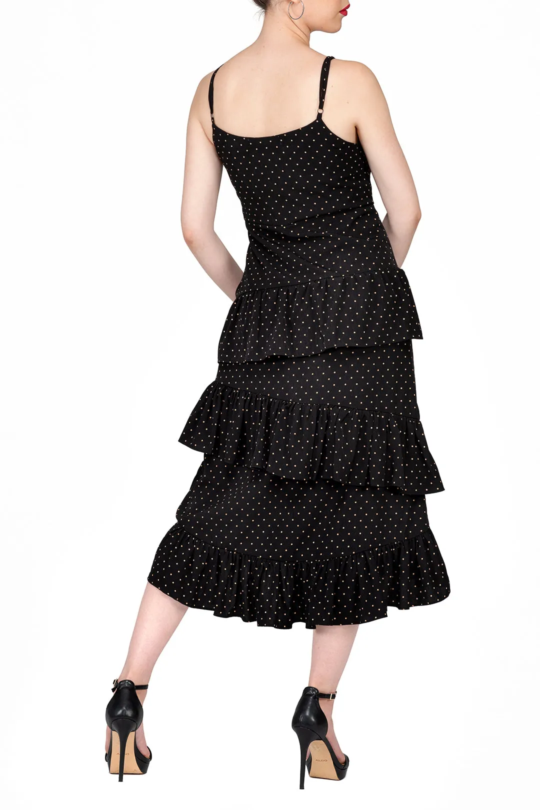 SCANDINAVIA-Spaghetti Strap Dot Print Layered Dress