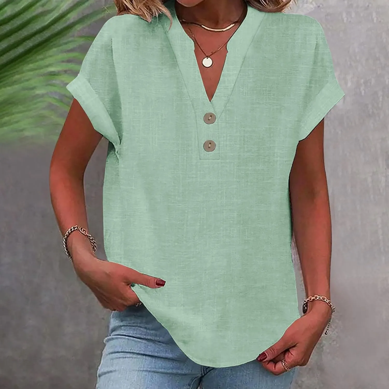 Short Sleeve Linen Shirt Women Cropped Linen Shirts for Women Linen Tops for Women Summer Womens Linen Tops Women's Linen Shirt Linen Shirts for Women Summer Womens Cotton Blouses Mint Green