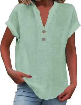 Short Sleeve Linen Shirt Women Cropped Linen Shirts for Women Linen Tops for Women Summer Womens Linen Tops Women's Linen Shirt Linen Shirts for Women Summer Womens Cotton Blouses Mint Green