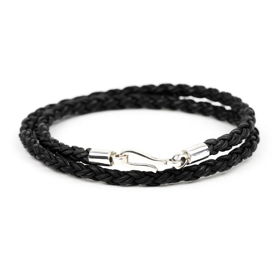Silver Round Braided Leather Double Wrap