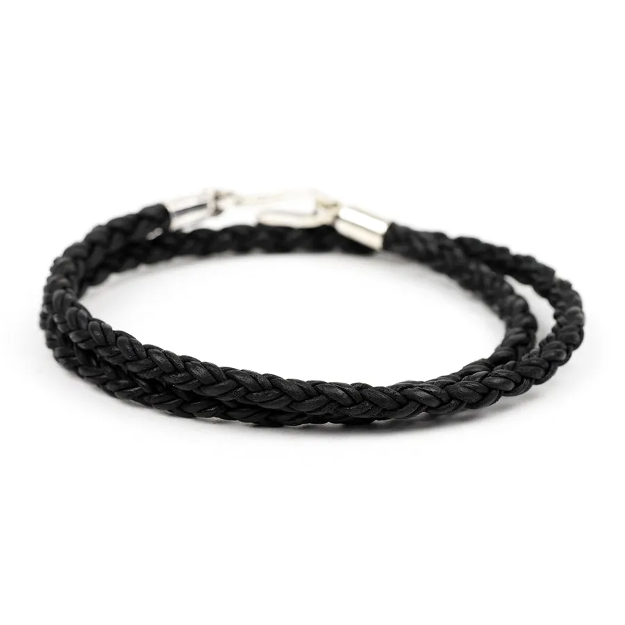 Silver Round Braided Leather Double Wrap