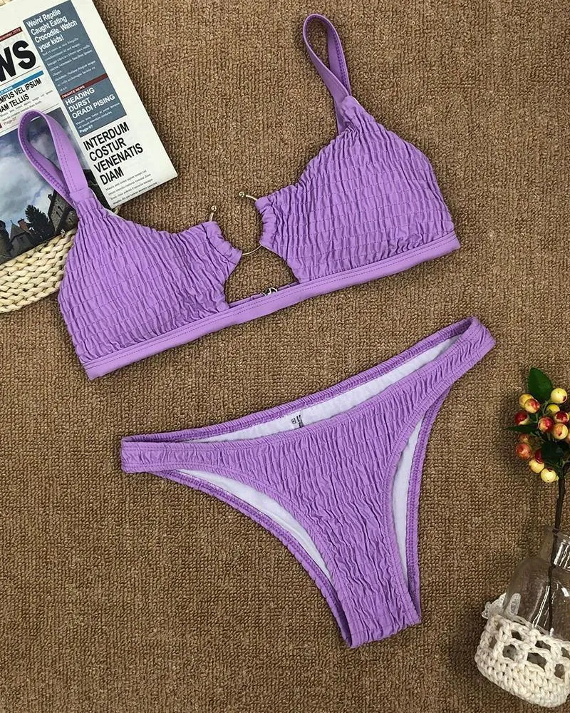 Solid Cut Out Bikini Sets