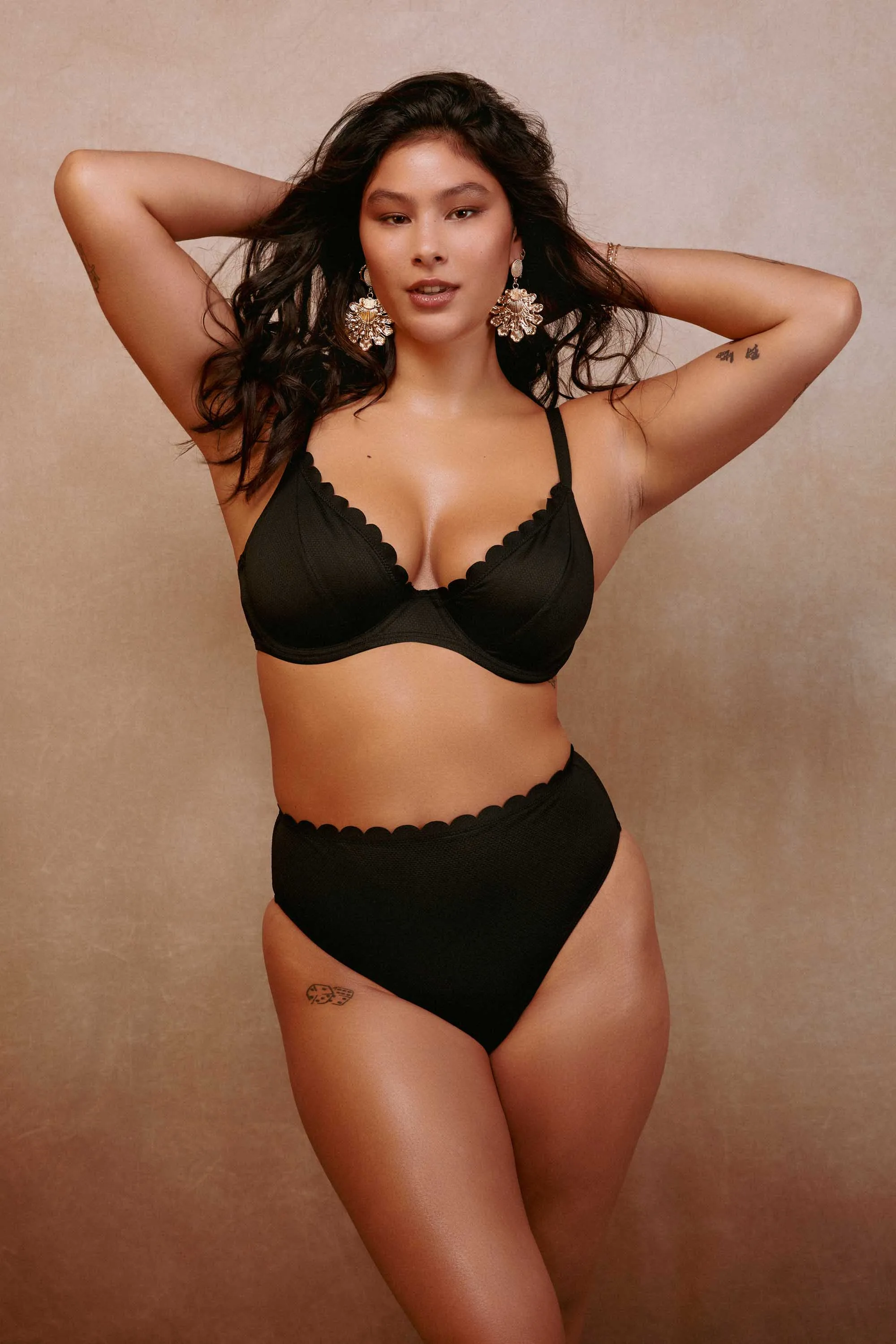 Sophia Mix & Match Black Scallop High-Waist Bikini Bottom