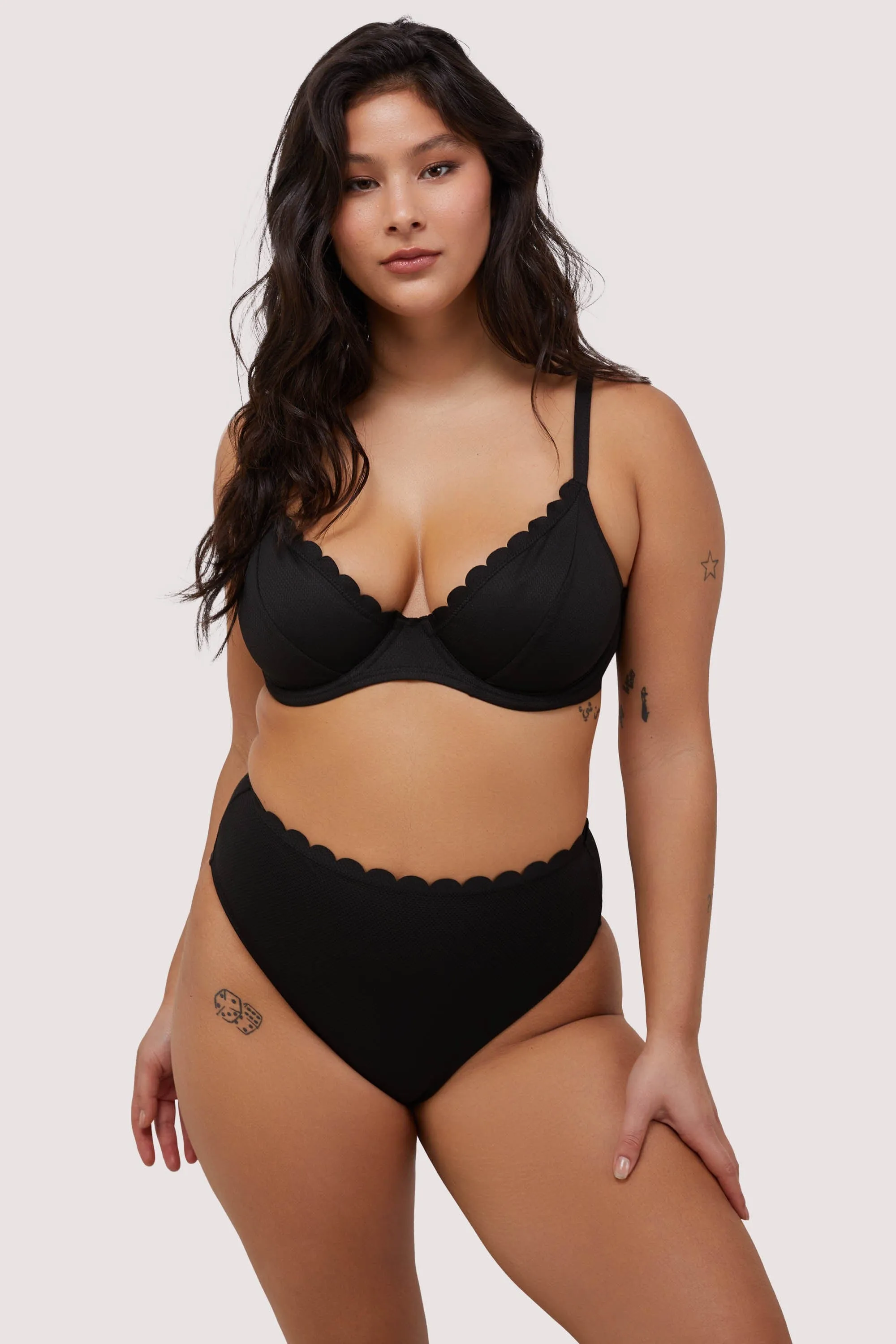 Sophia Mix & Match Black Scallop High-Waist Bikini Bottom