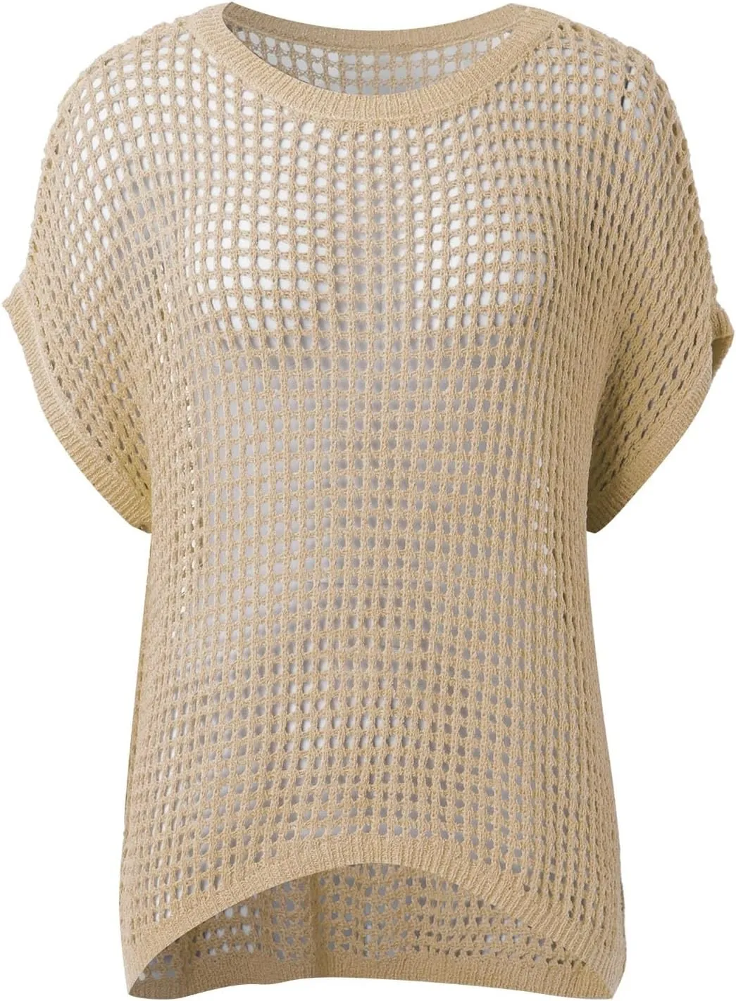 Summer Crochet Tops for Women Loose Off The Shoulder Shirts Hollow Out Knit Short Sleeve Sweater Top Beach Coverup