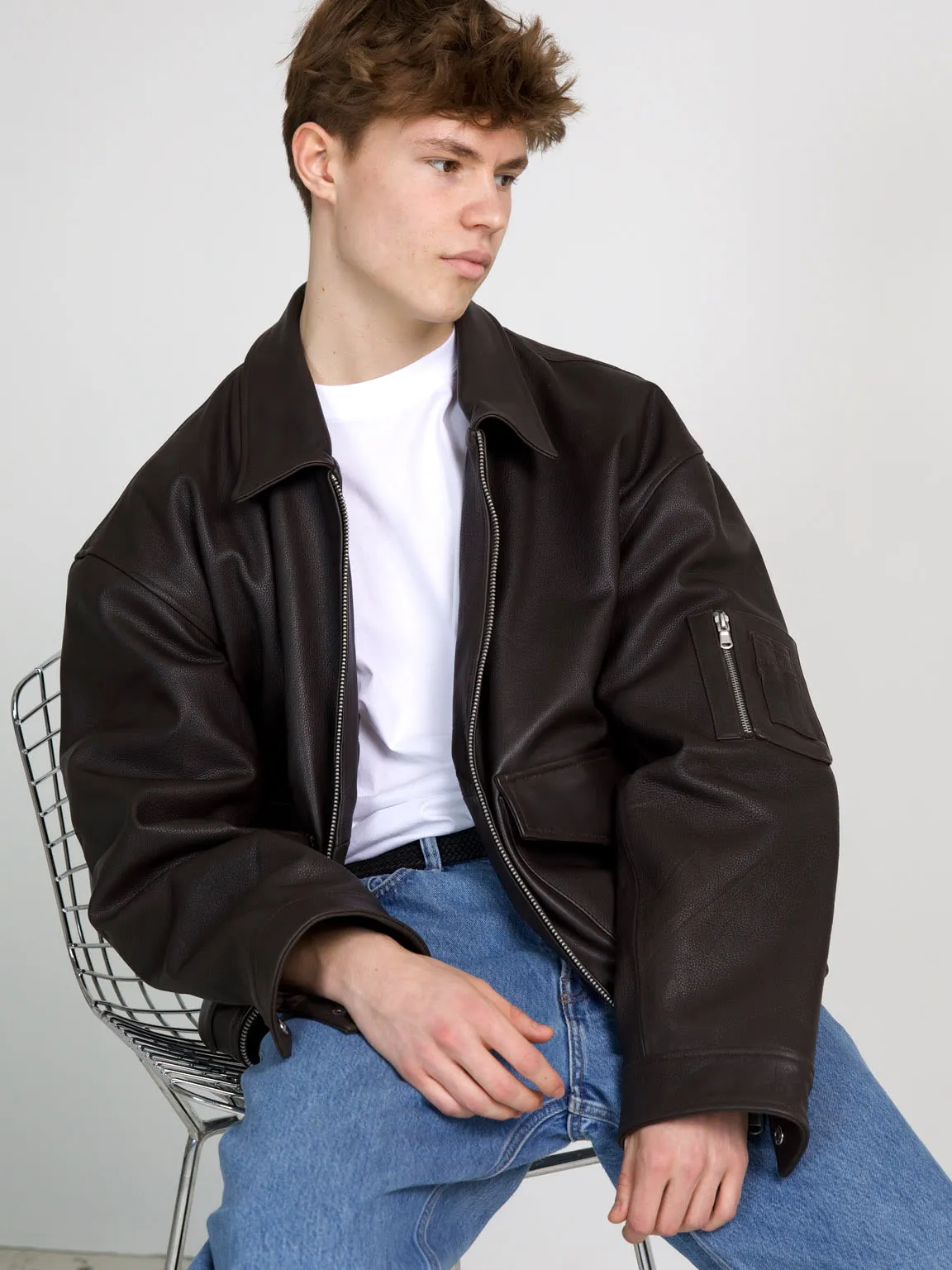 TANIS LEATHER BOMBER - BROWN