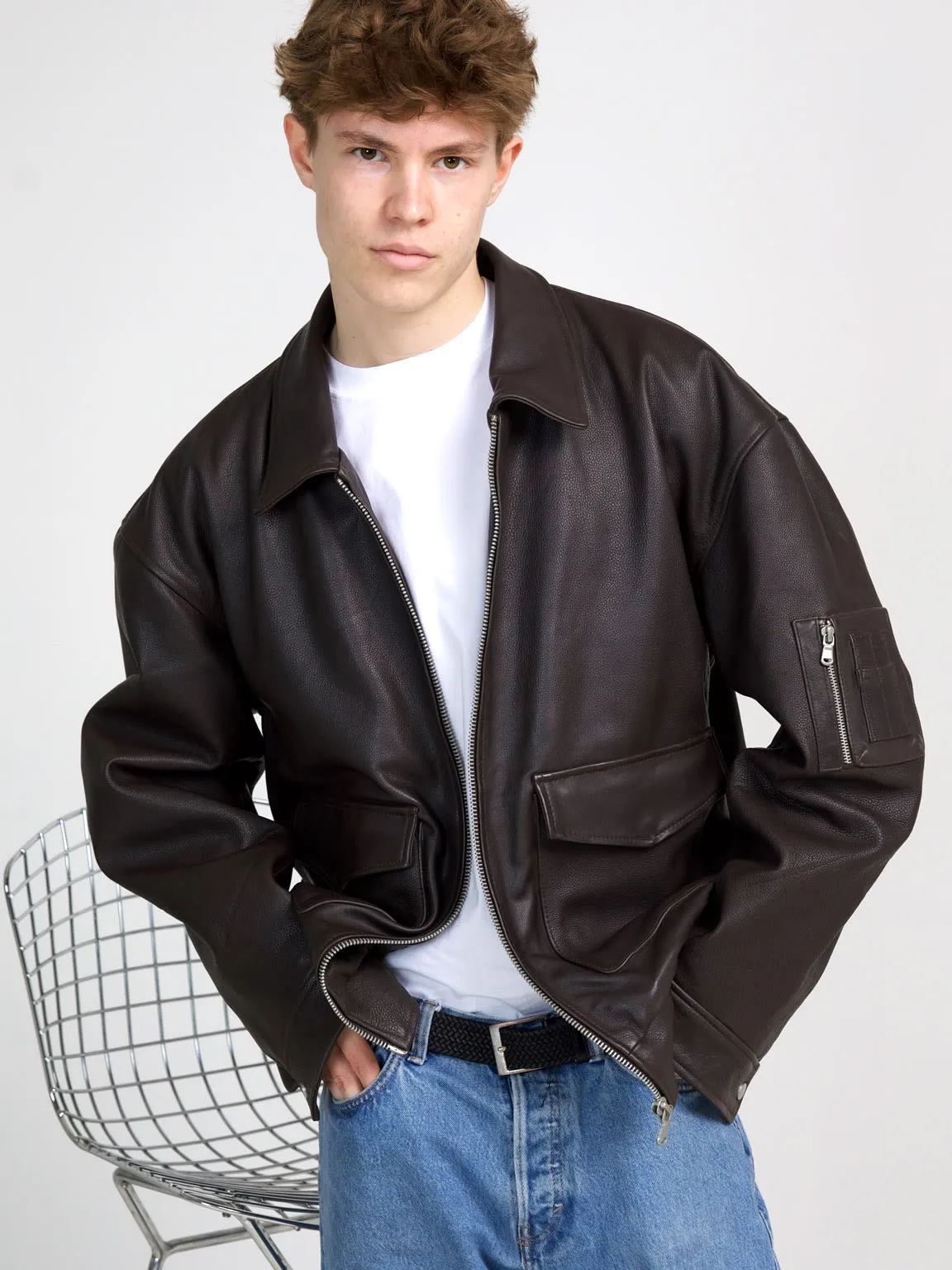 TANIS LEATHER BOMBER - BROWN