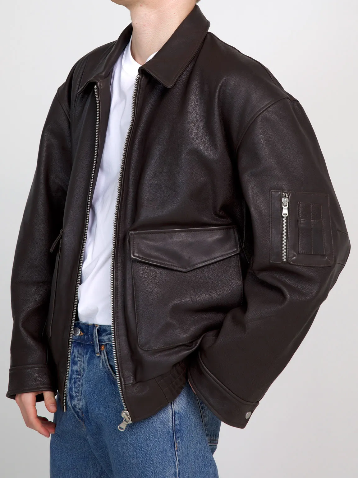 TANIS LEATHER BOMBER - BROWN