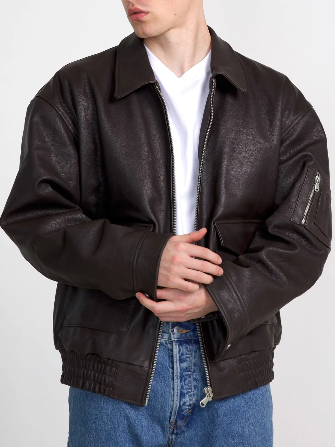 TANIS LEATHER BOMBER - BROWN