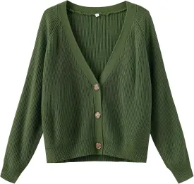 TASAMO Women's Long Sleeve Knit Sweater Open Front Cardigan Button Loose Outerwear