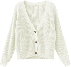 TASAMO Women's Long Sleeve Knit Sweater Open Front Cardigan Button Loose Outerwear