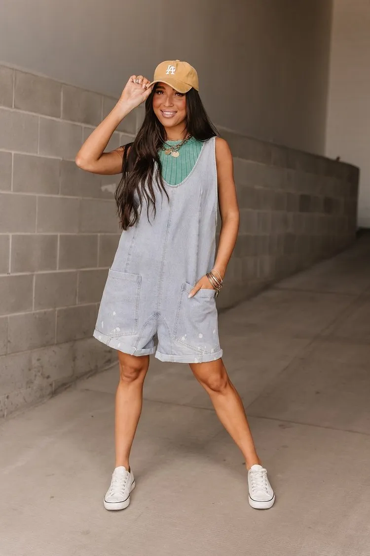 Tommy Denim Shortalls - Light Wash