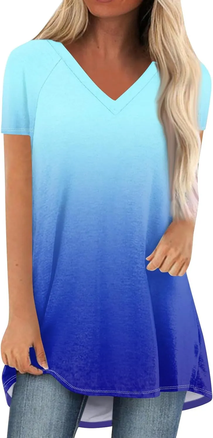 TWGONE Summer Tops for Women Short Sleeve Tunic Tops to Wear with Leggings Vacation Trendy Dressy Casual Loose Shirts
