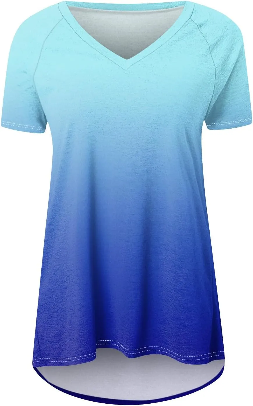 TWGONE Summer Tops for Women Short Sleeve Tunic Tops to Wear with Leggings Vacation Trendy Dressy Casual Loose Shirts