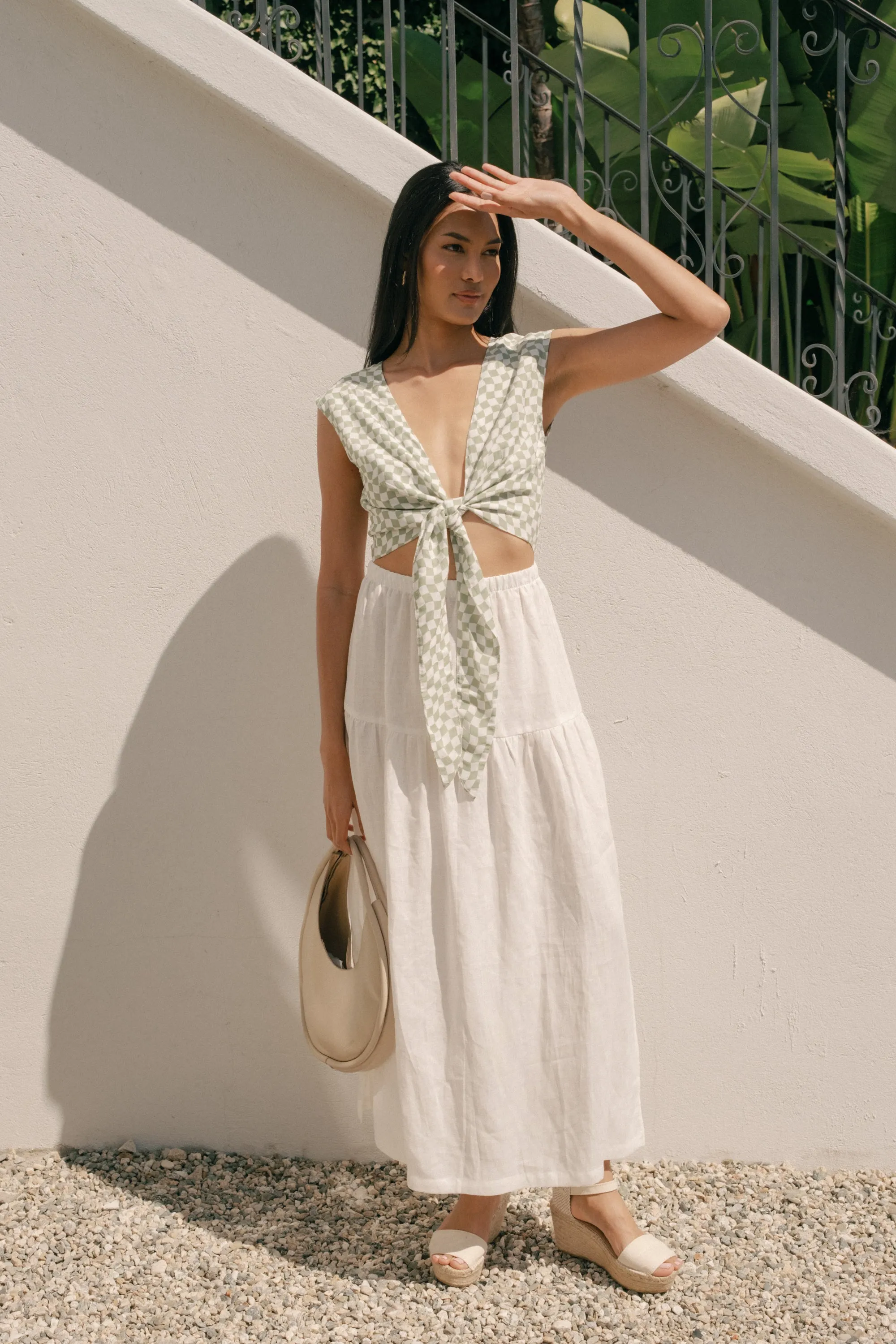 Valentina Top in Sage Check