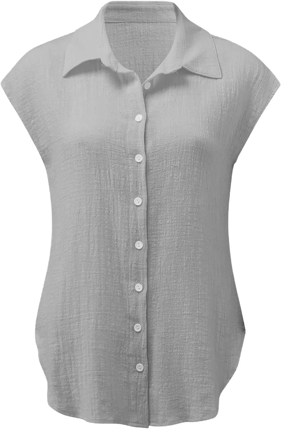 Women Cotton Linen Shirts 2025 V Neck Half Button Down Blouse Casual Cap Sleeve Tops Summer Work Vacation Clothes