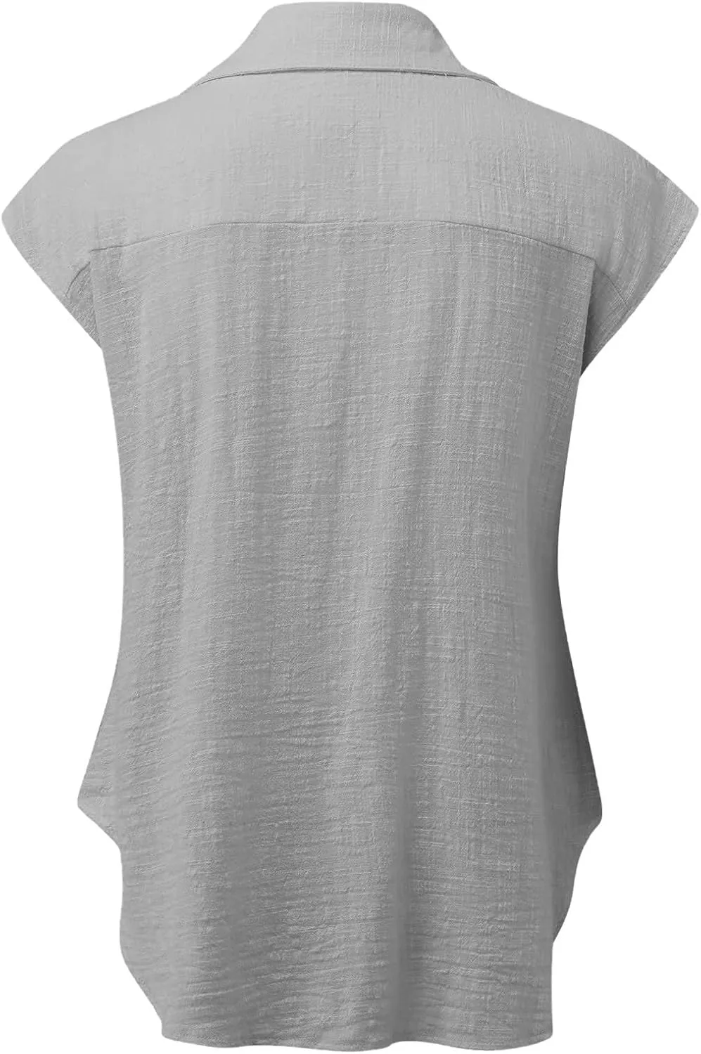 Women Cotton Linen Shirts 2025 V Neck Half Button Down Blouse Casual Cap Sleeve Tops Summer Work Vacation Clothes