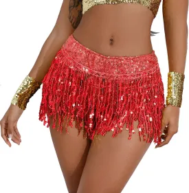 Women Sequins Fringe Shorts Dance Skirt with Sparkly Tassels Halloween Rave Music Festival Bottoms
