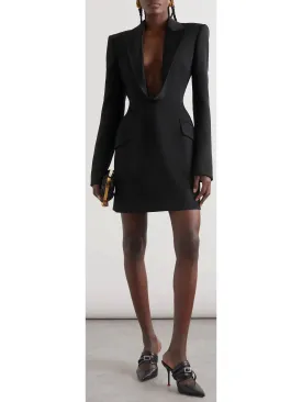 Women’s Black Draped Satin-Trimmed Mini Dress
