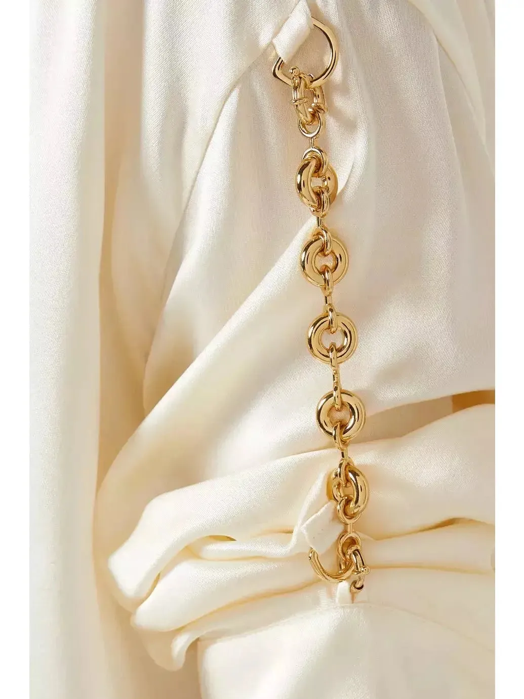 Women’s Chain-Sleeve Satin Shirt, Ivory