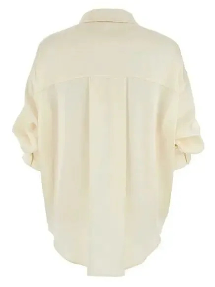 Women’s Chain-Sleeve Satin Shirt, Ivory