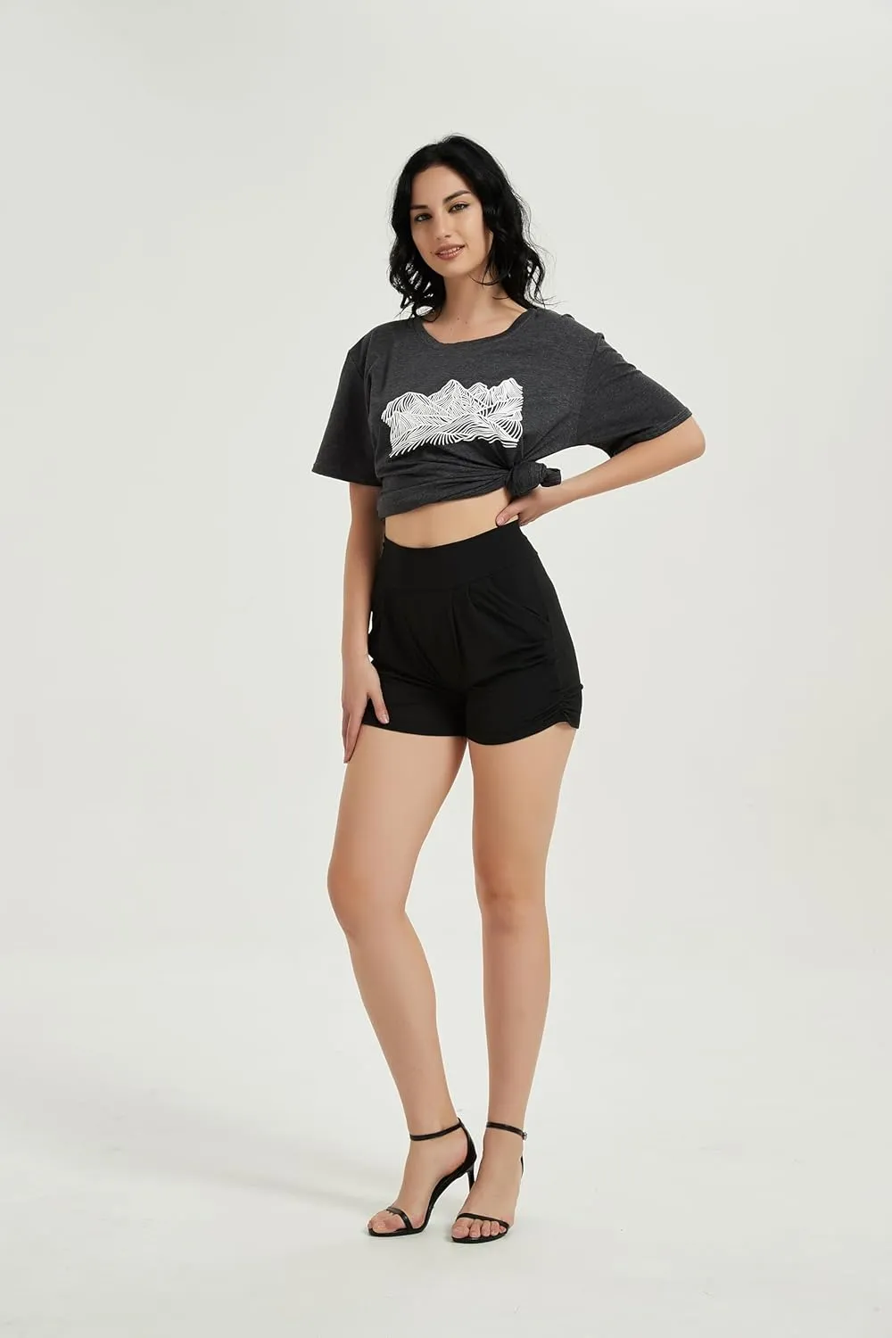 Womens Harem Shorts,Casual Shorts,Women's Black Summer Ultra Comfy Stretchable Running Shorts with Pockets