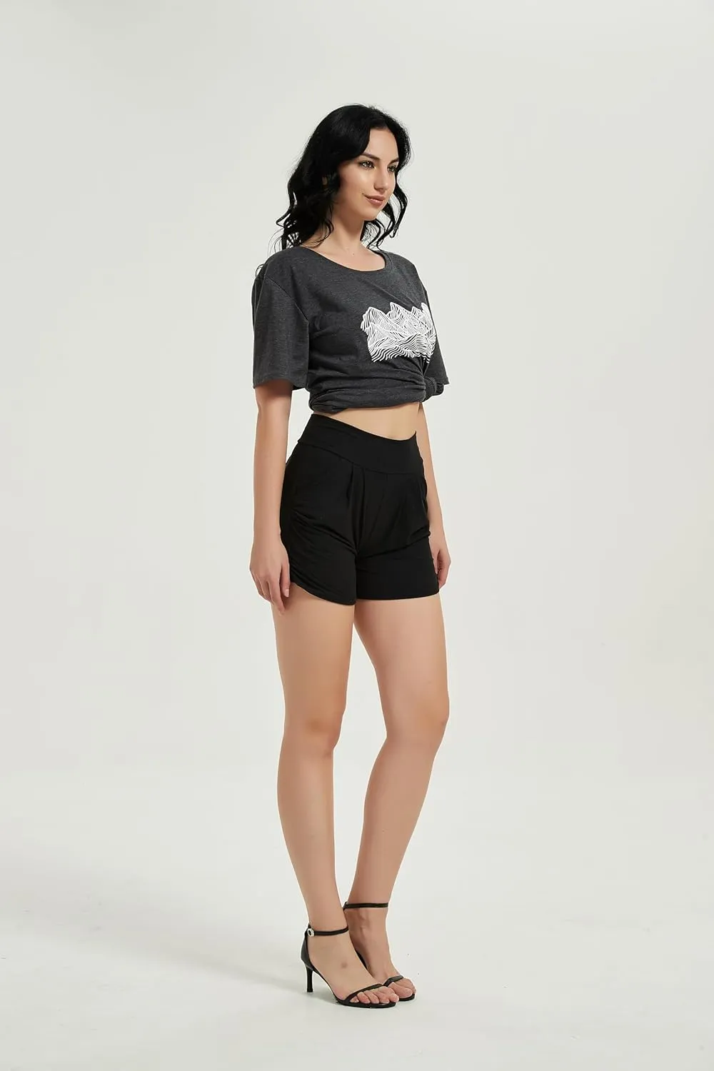 Womens Harem Shorts,Casual Shorts,Women's Black Summer Ultra Comfy Stretchable Running Shorts with Pockets