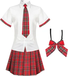 Women's School Girl Outfit Lingerie Set Sexy Student Costumes With Plaid Mini Skirt