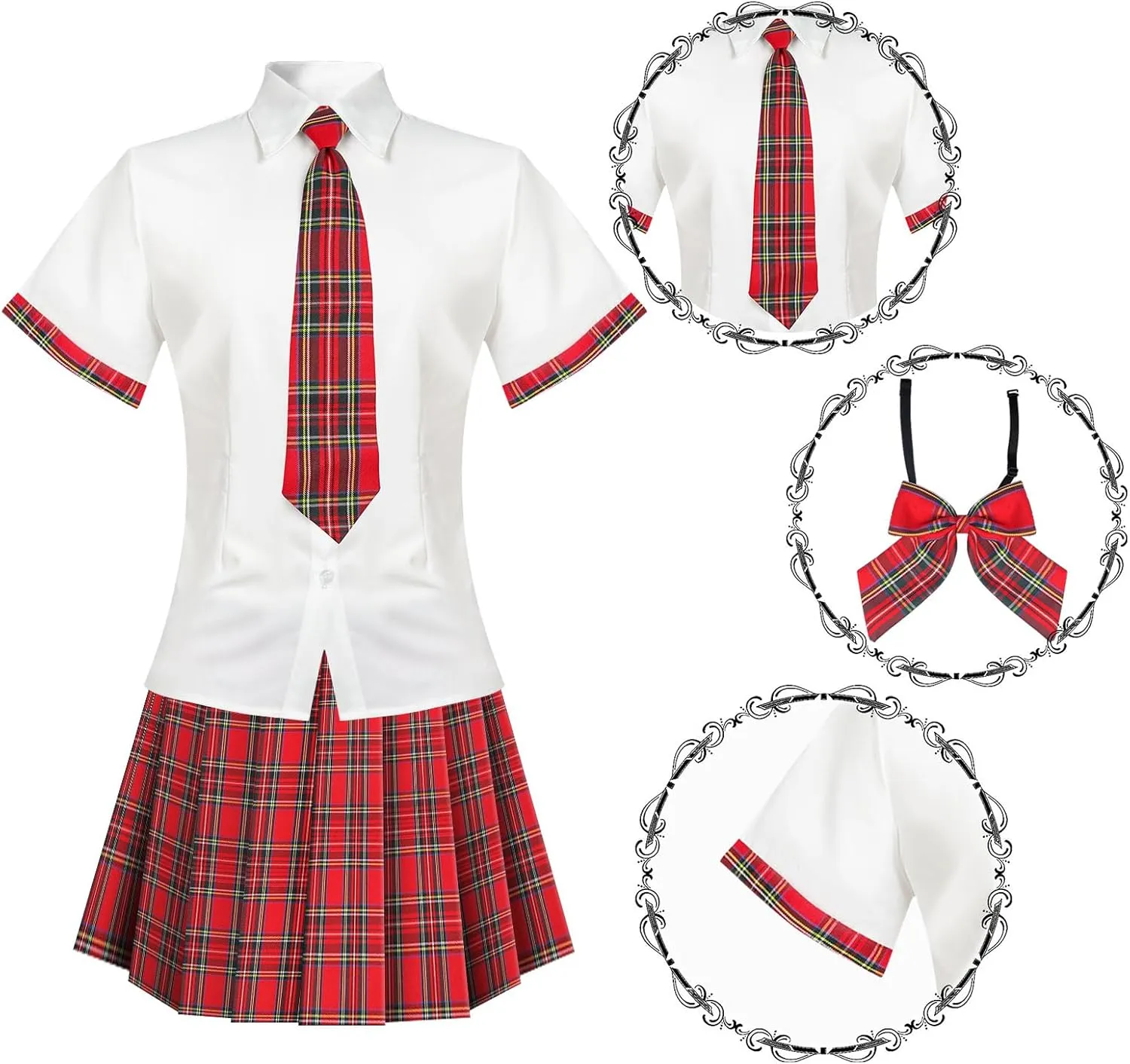 Women's School Girl Outfit Lingerie Set Sexy Student Costumes With Plaid Mini Skirt