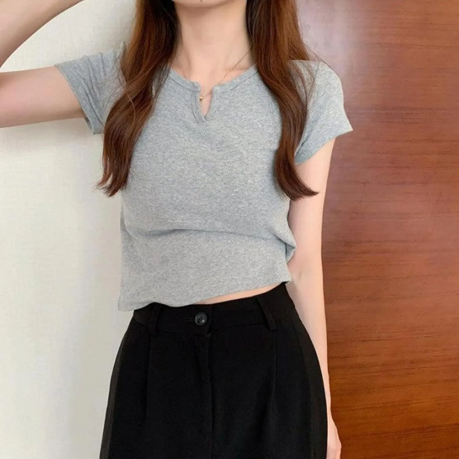 Womens Summer Cute Tops Solid Color V-Neck Short Sleeves T-Shirts Casual Soft Comfy Loose Stretchy Tee Shirts