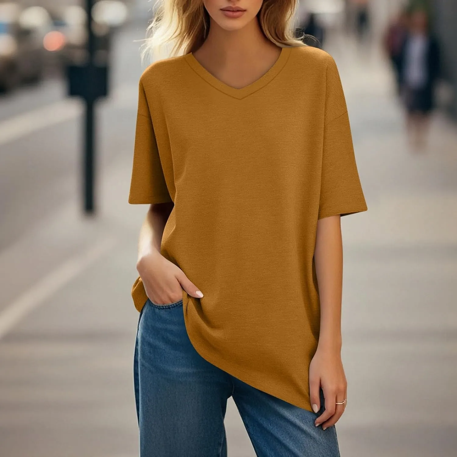 Womens Summer Oversized Shirts V Neck Business Casual Workout Tops Beach Vacation 2025 Gym Clothes Cotton Short Sleeve Tops