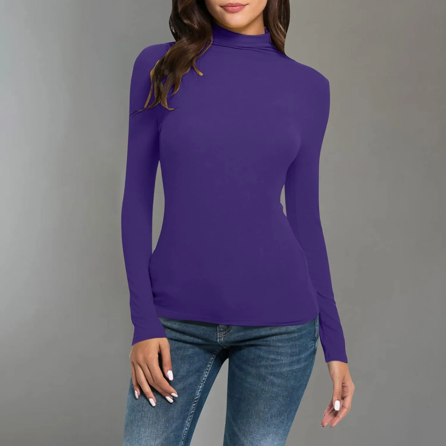 Women's Turtleneck Long Sleeve Shirts Slim Fitted Lightweight Base Layer Casual Tops Thermal Active Layer Tees