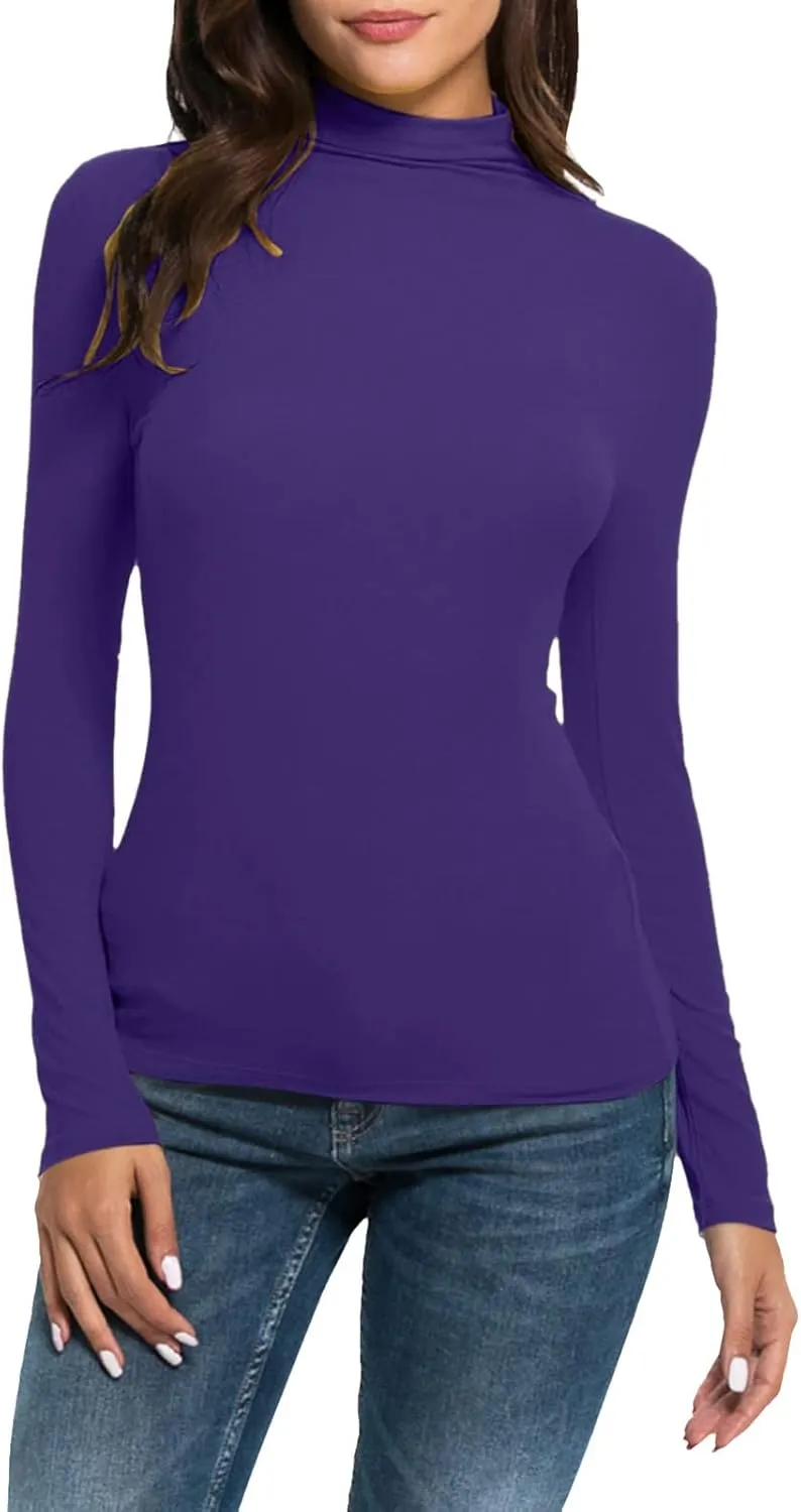 Women's Turtleneck Long Sleeve Shirts Slim Fitted Lightweight Base Layer Casual Tops Thermal Active Layer Tees