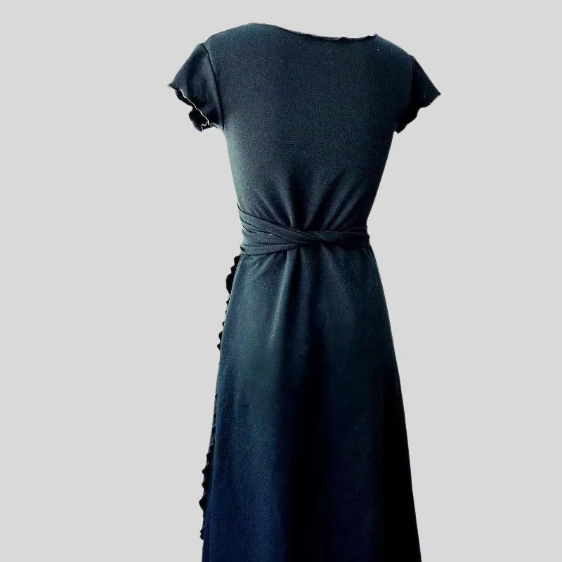 Women's wrap dress with ruffled hem and cap sleeves